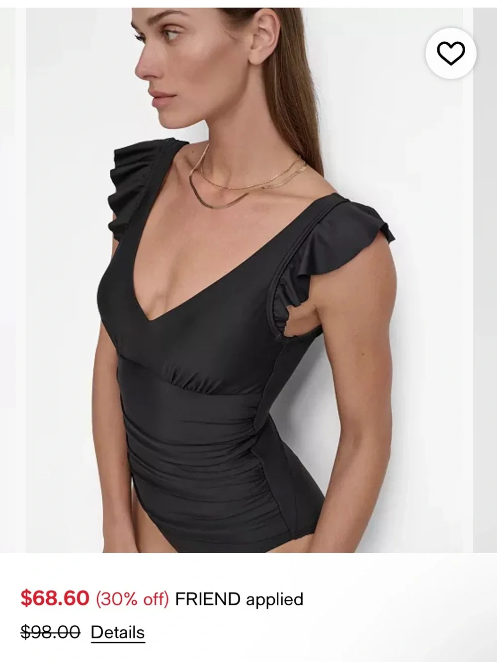 DKNY Black plunge Ruffle-Shoulder Scoop-Back One-Piece Swimsuit NWT - Picture 3 of 10